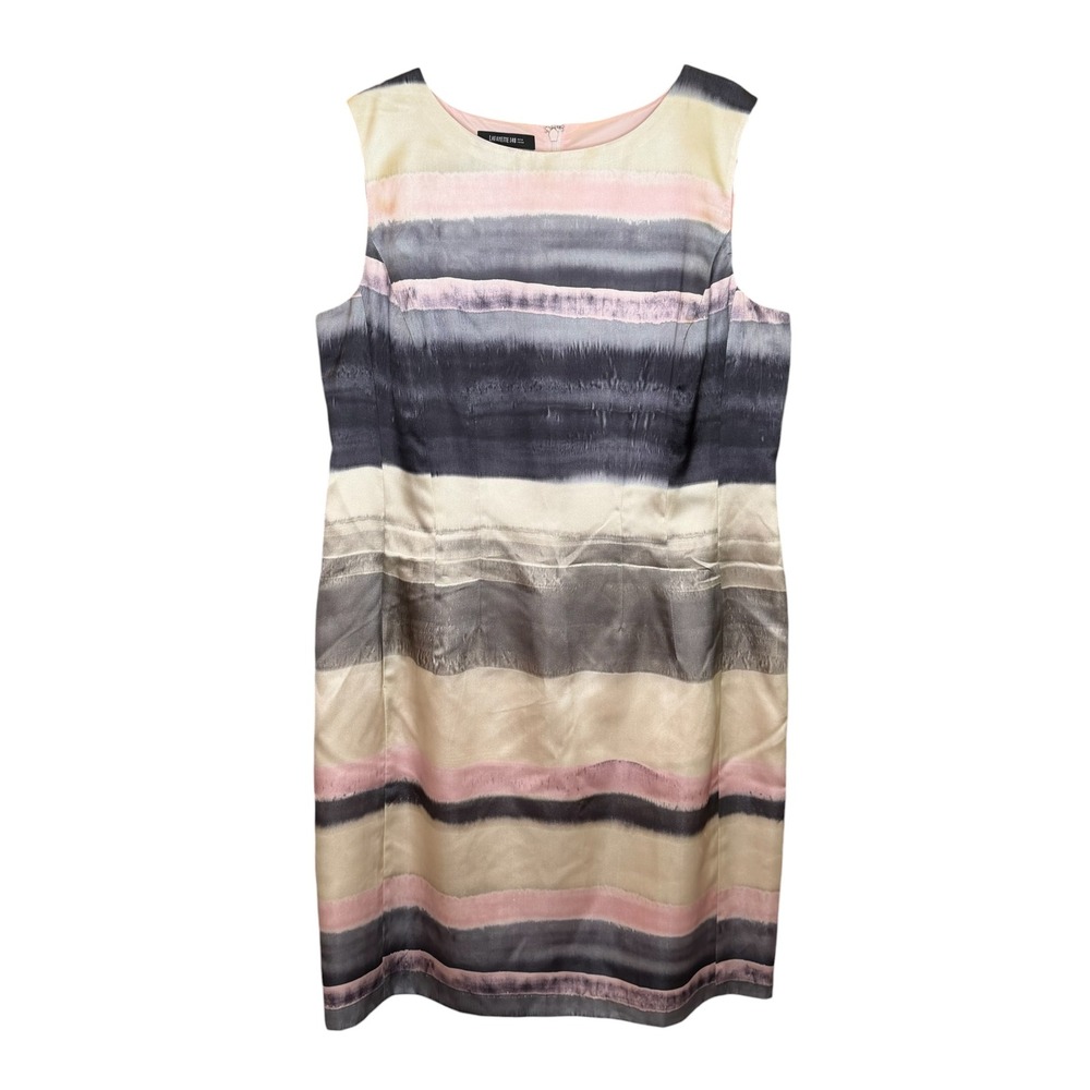 Lafayette 148 Shift Dress Womens Pink Grey Striped Silk Watercolor Elegant 16